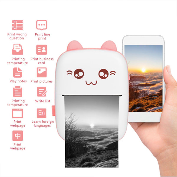 Mini fotoprinter til Bluetooth trådløs højopløsning Peripage Pocket Mobiltelefon Rosa