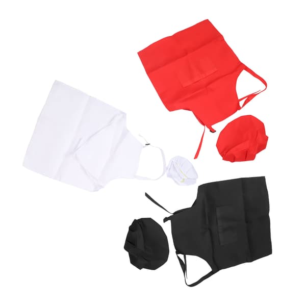【NX】3 sett Barn Forkle og kokkehatt Rød Svart Hvit Søt Komfortabel Elastisk Polyester Matlagingskostyme for Barn