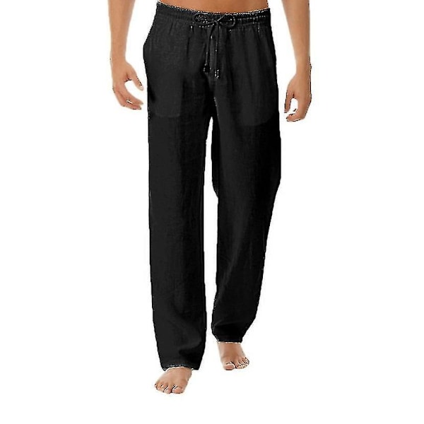 Afklappede Strandbukser til Mænd - Linned Look - Elastisk Talje - XL - Sort