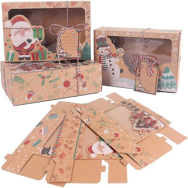 12 stykker DIY Christmas Kraft Paper Cookie Gaveeske med klart vindu jul