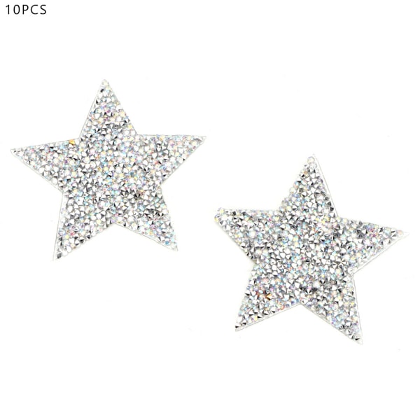 10 st Rhinestone Star Applikation Stryk på kläder Patch för Klänning Skor Väska Hatt (AB Färg)