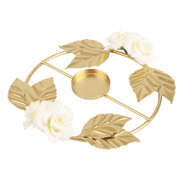 Lysestake Rose Blomsterdekorasjon Rund Base Jernmateriale Elegant Stil Attraktiv Dekorativ Gullfarget Lysestake C