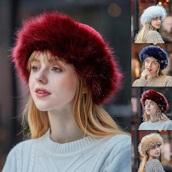 Mongolsk Vinter Kunstig Pels Ruskind Fluffy Beanie Hat Sort
