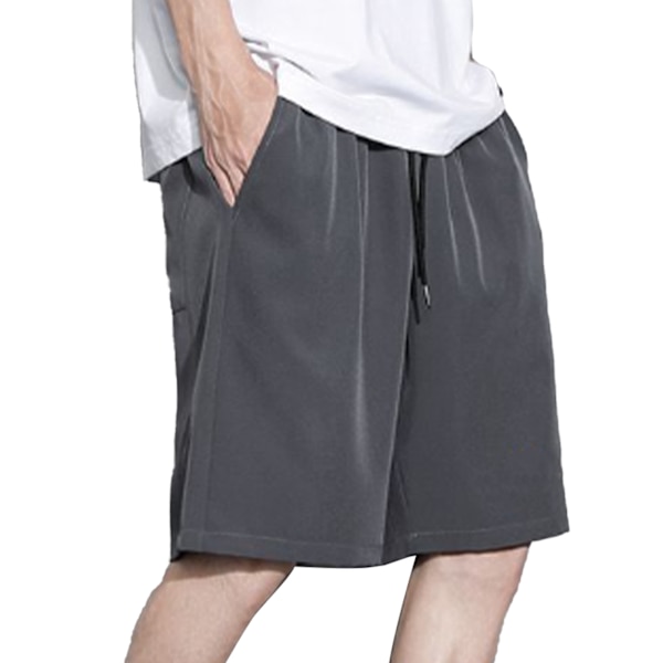 Brevtryck atletiska shorts män Casual Ice Silk elastisk midja Träning Basketbyxor med ficka XL mörkgrå
