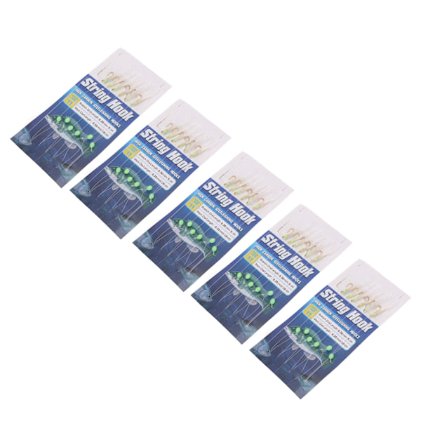 5-pack Fisketackel med Luminous Bete, Kolstål, 6 Krokar, Storlek 11