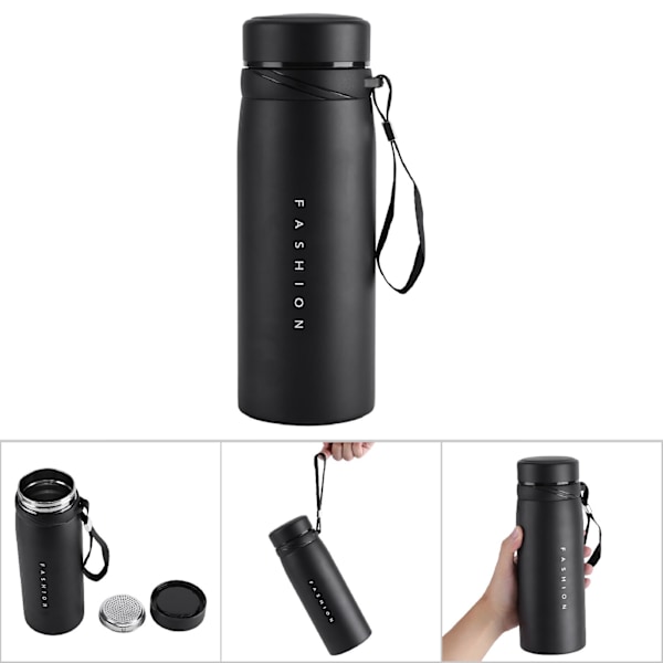 1 stk 900 ml rustfrit stål vand termisk kop te kaffe rejse drikkeflaske (sort)