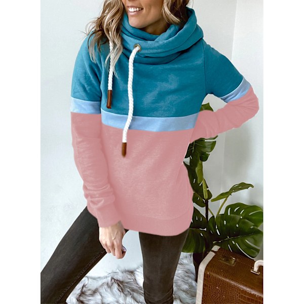 Naisten Huppari Puhdas Värilohko Huppari Naisten Huppari Rento Huppari Syksy Talvi Lake Blue ja Pink L