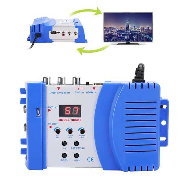 HDM69 Digital RF HDMI Modulator AV til RF Konverter VHF UHF PAL Standard Bærbar Modulator for EU 100‑240V
