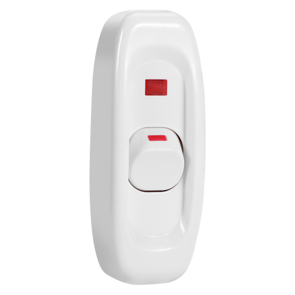 AC 250V 10A Inline PÅ/AV Bord-/Skrivebordslampe Ledningsbryter med LED-indikatorlampe Hvit