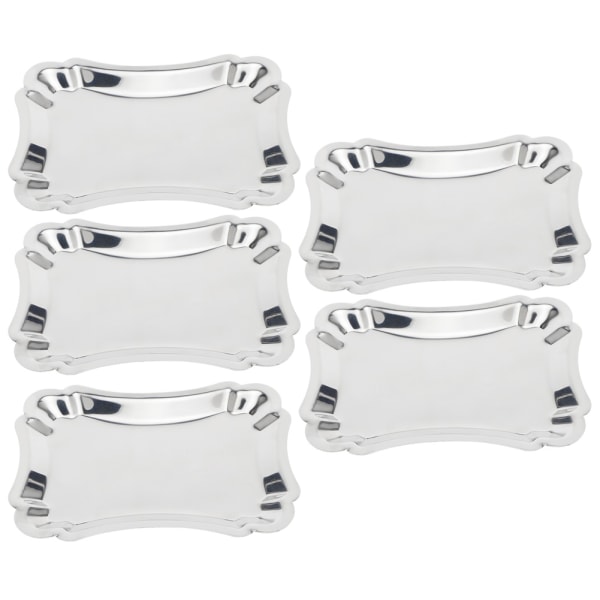5Pcs Stainless Steel Rectangular Table Snack Dessert Service Plate Towel Storage DishWith Lace Edge L Size