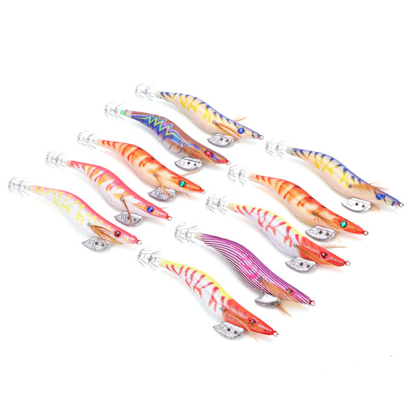10 stk hard agn blekksprut jigg fiske agn blekksprut trebiter blekksprut krok rigging med pose