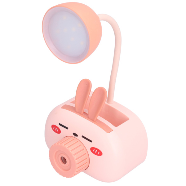 LED foldbar skrivebordslampe Tegnede Dyr Multifunktionel Bordlampe Penneholder Blyantspidser til hjemmekontor Rosa
