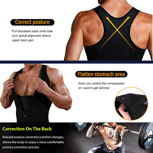 Men Shapewear Slanking Body Shaper Kompresjons Skjorte Tanktopp med glidelås undertøy for magekontroll
