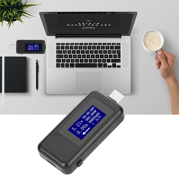 TypeC Tester Multifunktionell dubbelriktad strömspänning DC Digital Voltmeter (svart)