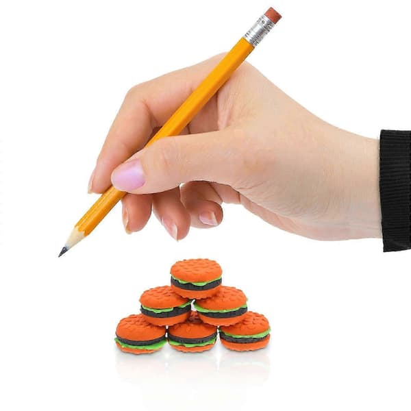 Mini tegneserie hamburger viskelædere til studerende søde skoleartikler, 30 stk