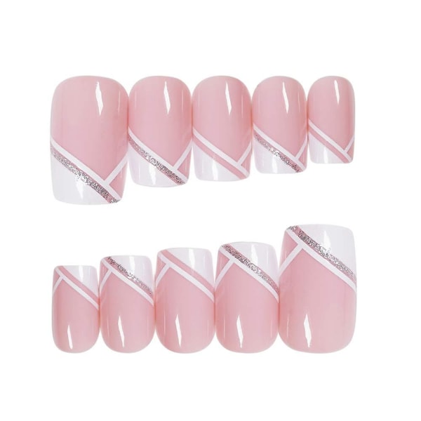 Feilisa franska falska naglar Kort tryck på naglar Fyrkantiga kristaller falska naglar Prom Nails Cover Nails Tips 24st (franska1)