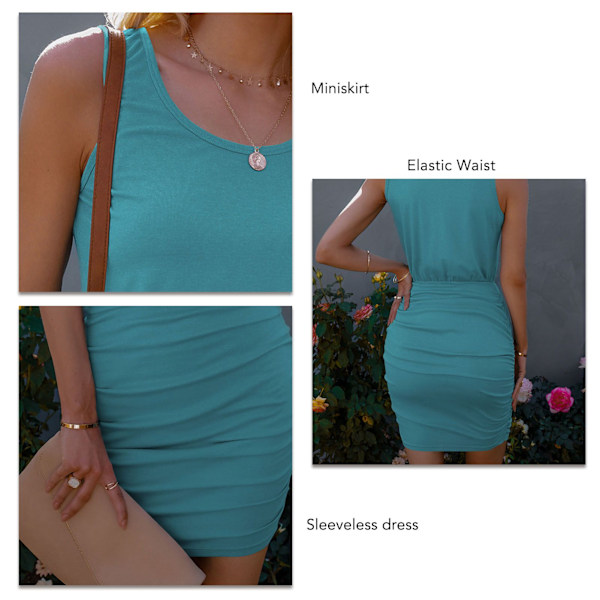 Naisten Bodycon-mekko Rypytetty hihaton liivi Naisten venyvä lyhyt mekko Tiukka lantiohame Lake Blue XL