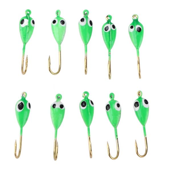 10 Styck Isfiske Jiggar Hullingförsedda Vinter Jigging Lures Mini Krok Tillbehör Grön grodyngel Form