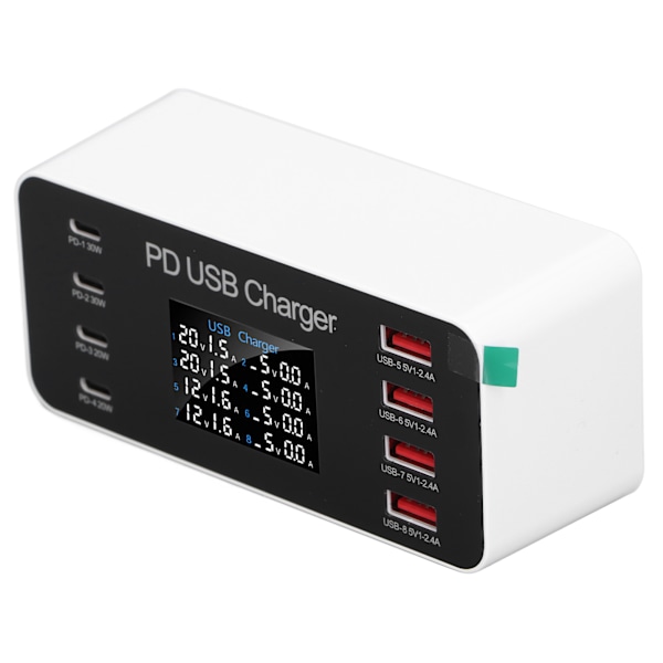 Stationær USB-lader 8-porte PD 30W Digital Display USB-ladestation til telefontablet 100‑240V EU-stik
