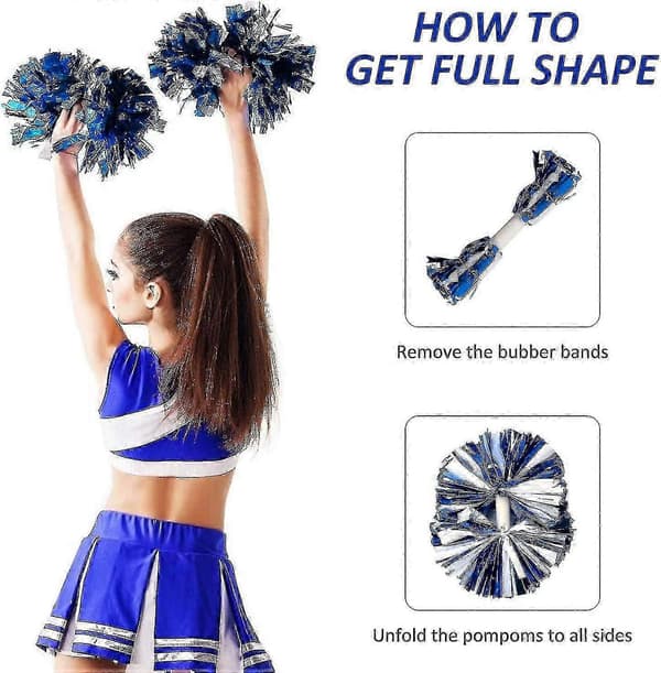 4 stk. cheerleading-pomponer til cheerleader-kostume til kvinder, 2 par cheer-pomponer Blue White