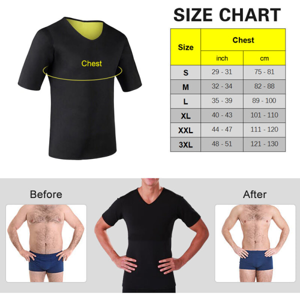 Trænings-saunadragt til mænd Kortærmet neopren sweatshirt Body Shaper Trænings-vægttabsskjorte, Model: S
