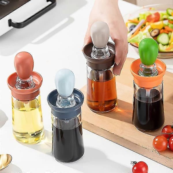 Köksoljedispenserflaska med silikonborste, glas, 180 ml för matlagning, bakning, grillkrydda