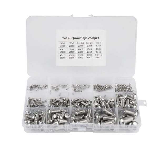 250st M2/ M2.5/ M3 /M4/ M5/ M6/ M8/ M10 maskinskruvset för bärbar dator/tangentbord/telefon/PC (sexskruvbult)