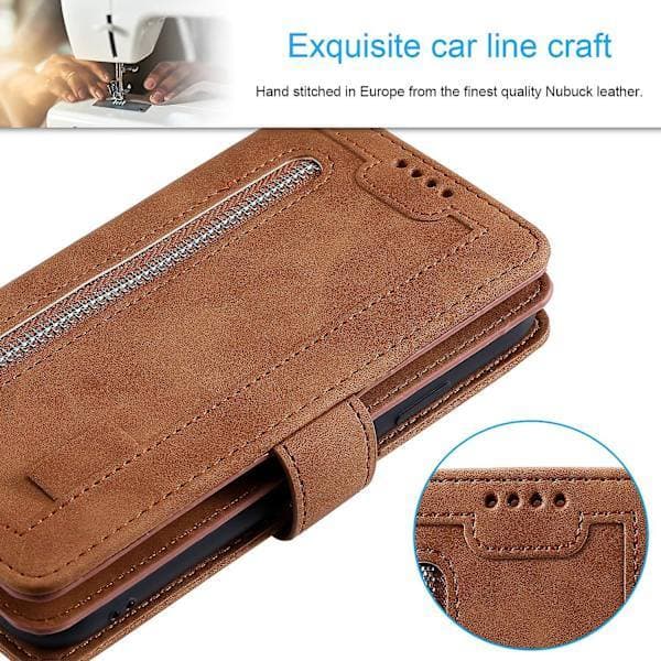 Wallet Case Compatible with iPhone SE 2022 5G/iPhone 7/iPhone 8/iPhone SE 2020, 9 Card Slots, Zipper, PU Leather Wallet Case - Brown
