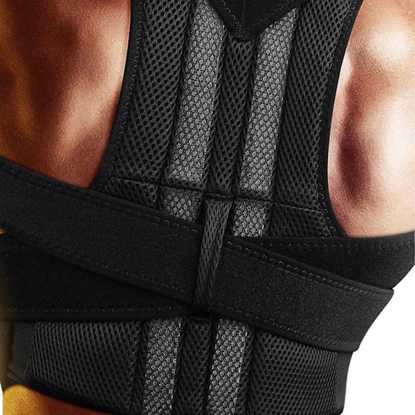 Posture Corrector Lättviktsventilerande ryggstöd ryggplattång för kvinnor män Svart XL