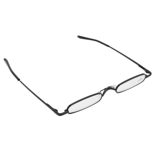 Smal leseglass Små bærbare rustfritt stål Metall HD Mini leseglass med etui Eldre Menn Kvinner Svart +250