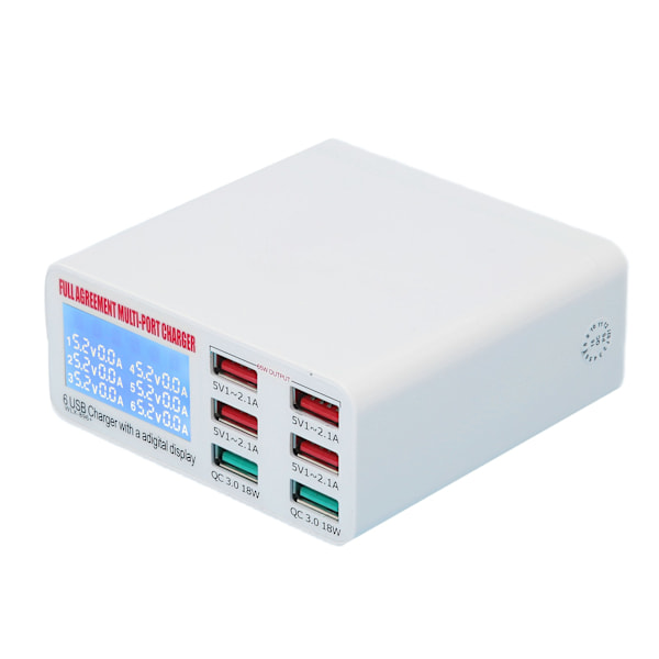 QC3.0 Multipel USB-väggladdare 6 Muti-portar USB-adapter Strömkontakt Snabbladdningsblockkub med LED-skärm 100‑240VUS-kontakt