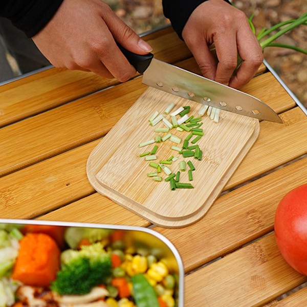 Bento Lunchboks i Rustfrit Stål Metalbeholder Trælåg med 3 stk. Bestiksæt Lunchboks til Voksne Børn