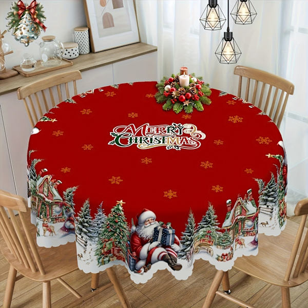 Christmas Tablecloth, Santa Claus, Snowman and Christmas Tree Patterned Tablecloth, Christmas Tablecloth, Rectangular Tablecloth