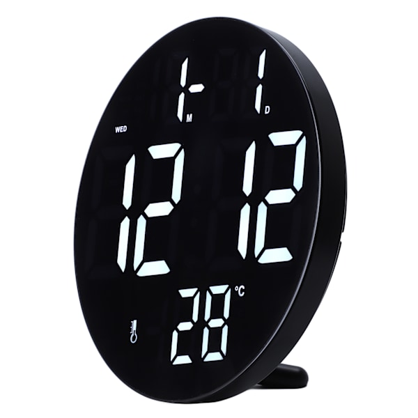 Rund digital veggklokke 12/24 timer USB-drevet Stille moderne LED-veggklokke for stue, soverom, klasserom, kontor