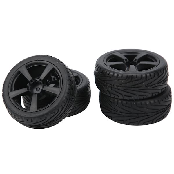 4 stk Fjernkontroll gummidekk med plastfelger Hjul 5 eiker dekk for 1/10 RC bil