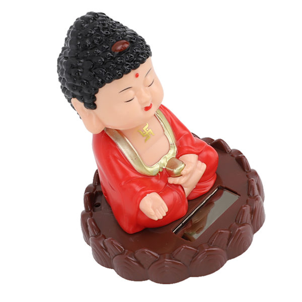 Nodding Buddha Staty Soldriven Vivid Energisparande Auto Nickande Munkfigur för present Lycka Rikedom Röd