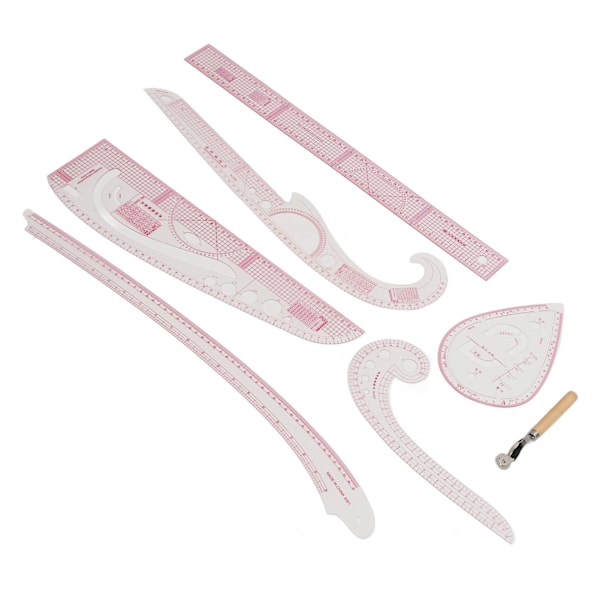7 stk Fransk Kurvelinjal Transparent PVC CM MM Holdbar Sylinjal med Høj Præcision til Håndværk