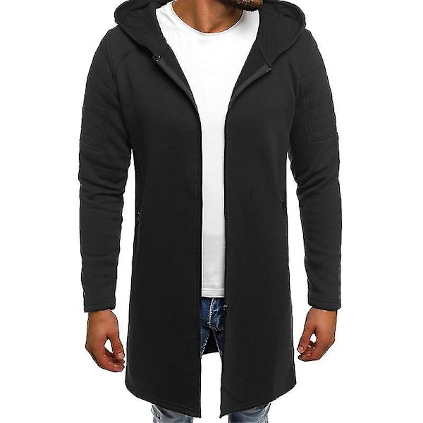 Svart lång jacka med huva och dragkedja för män - Storlek 2XL