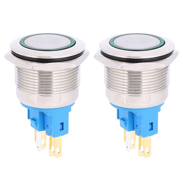 2 stk. DC12-24V IP65 22mm Ring Reset Knap 6-Pin Trykknapkontakt Tilbehør Grøn