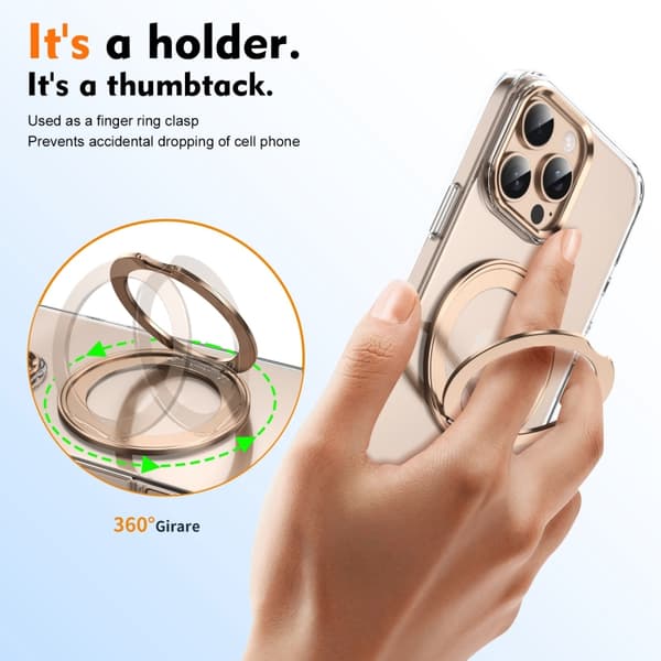 【NX】Kompatibel med iPhone 16 Pro Iskald Roterende Ringholder PC MagSafe Deksel Ökenguld
