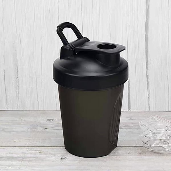 400ml Protein Shaker Behållare Läckagesäker Protein Pulver Shaker flaska med våg och rostfri vispboll för Fitness Sports Svart