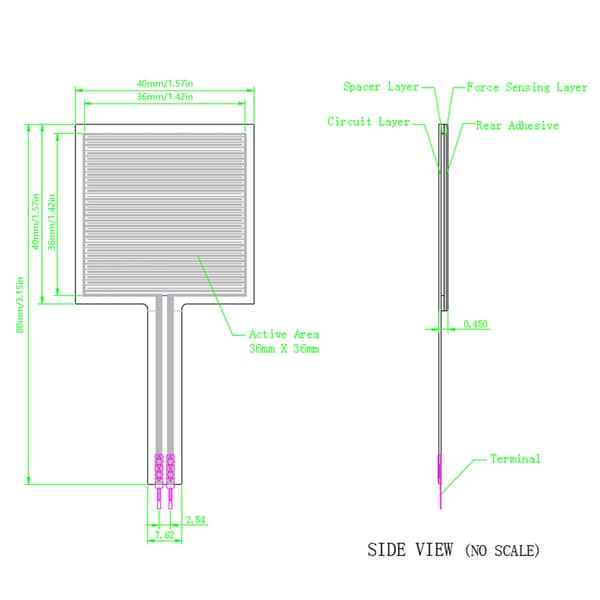 2st Flexibel Film Trycksensor Kraftkänslig Resistor 20g-10kg RP-S40 LT