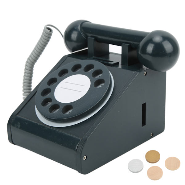 Simuleringstelefon för barn Rosa gammaldags vridbar urtavla telefon retrodesign träsimulering retro urtavla Svart