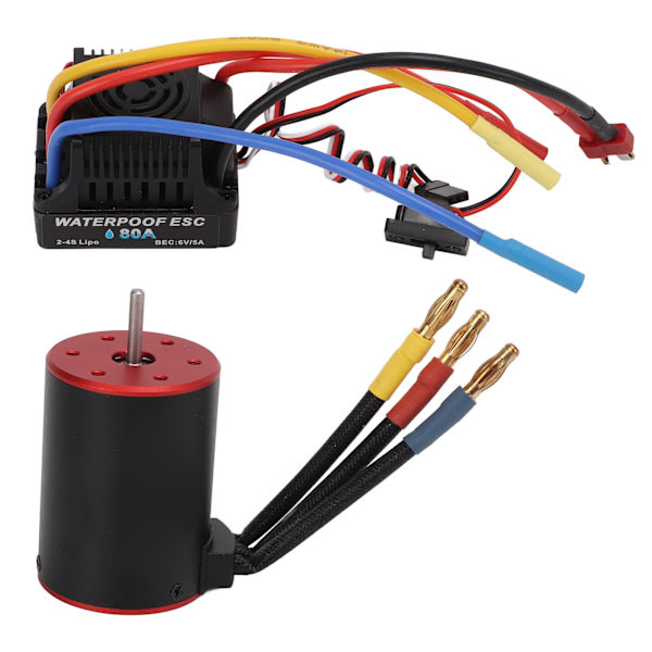 Harjaton Moottori 80A ESC-Sarja Vedenkestävä Sähköinen Nopeudenohjain 4mm Banaani-Pistokkeella 1/8 1/10 RC-Autolle 3650‑3100kV