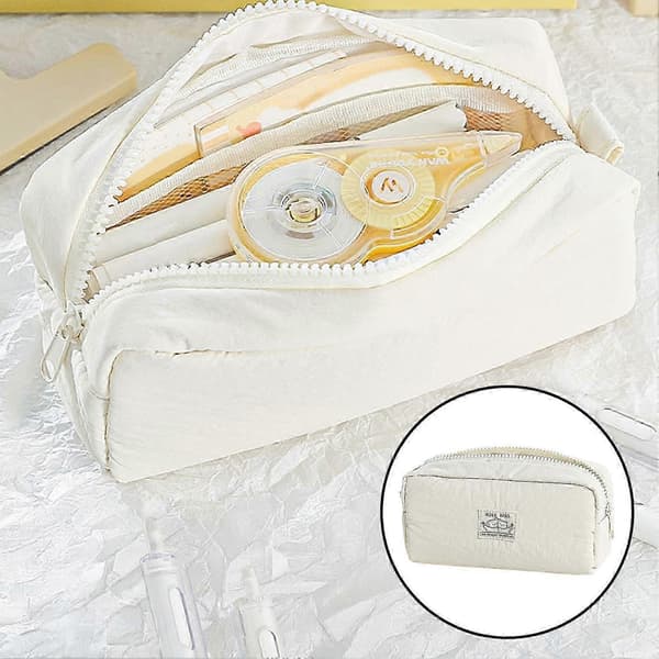 Bärbar pennpåse och skolmaterial och present och samling och konst White