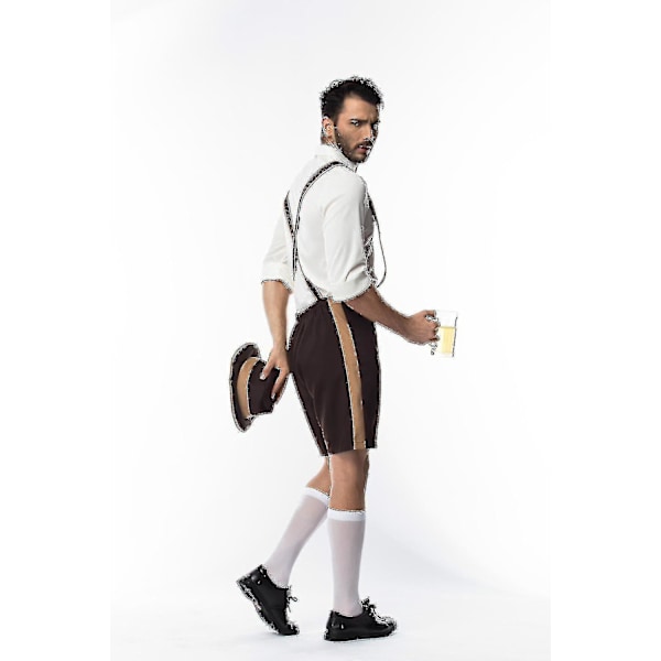 Oktoberfest tysk bayersk läderhosen kostym set för män - 3 delar, storlek L-XXL, kastanjebrun