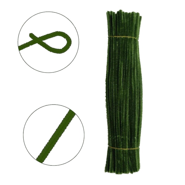 100 kpl Askartelulahjat Pehmeitä chenillevarren putkien puhdistusaineita Fuzzy Wire askartelutarvikkeet Moss Green