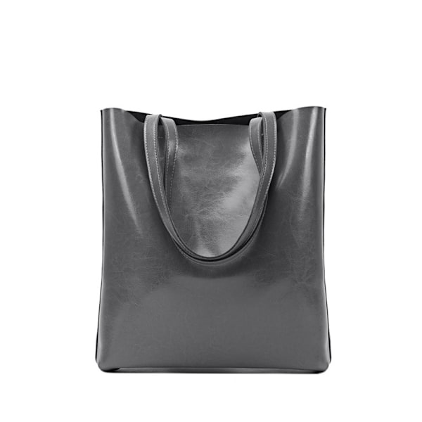 Stor Mörkgrå Ko-Läder Tote Bag för Kvinnor Mångsidig Enkelsidig Messenger Bag 32x6x36cm Perfekt för Vår Sommar dark gray About 32*6*36cm
