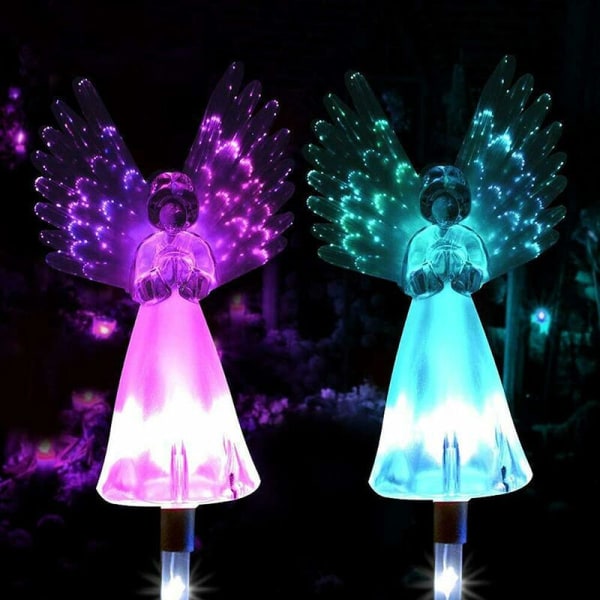 Solar Angel Light, 2 Pack Outdoor Angel Path Stake Lights Farverigt lys