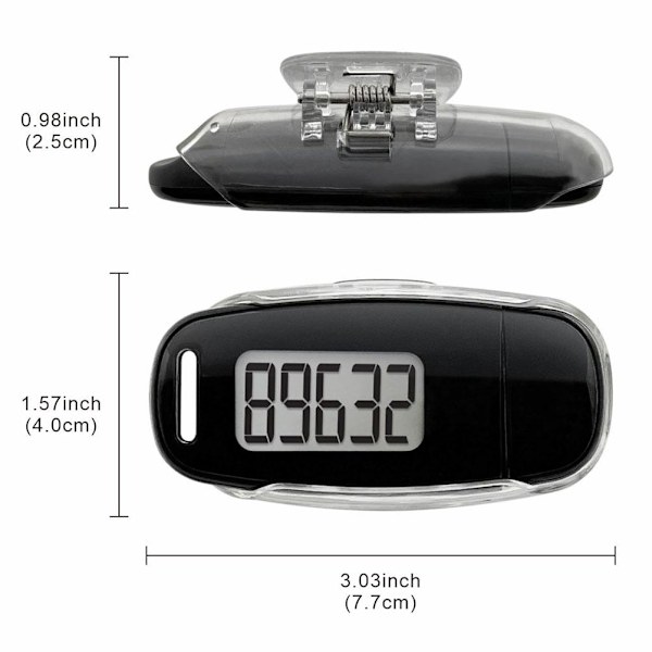 USB-lataava askelmittari Walking 3D-askelmittari suurella LCD-näytöllä, klipsillä ja narulla